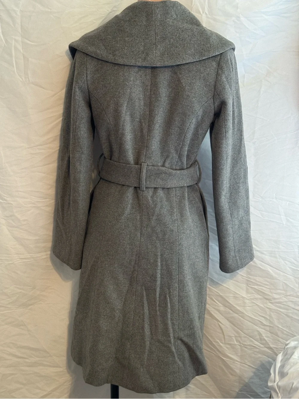 Gray Shawl Collar Belted Long 70% Wool Coat - Picture 3 of 6